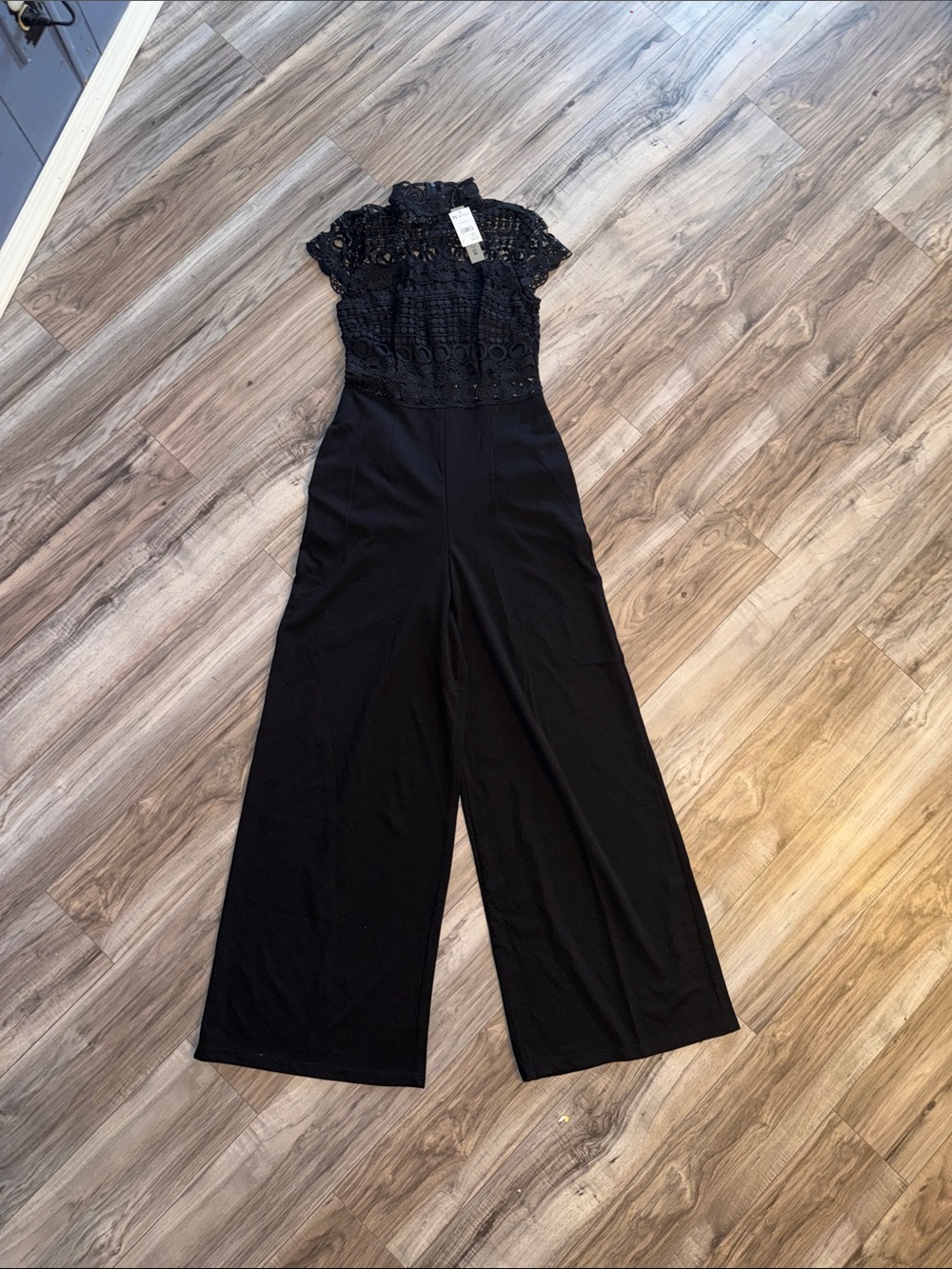 Love By Design Black Crochet Lace Wide-Leg Jumpsuit